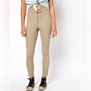 NWOT XS American Apparel tan beige Super High Rise ribbed riding pants fashion